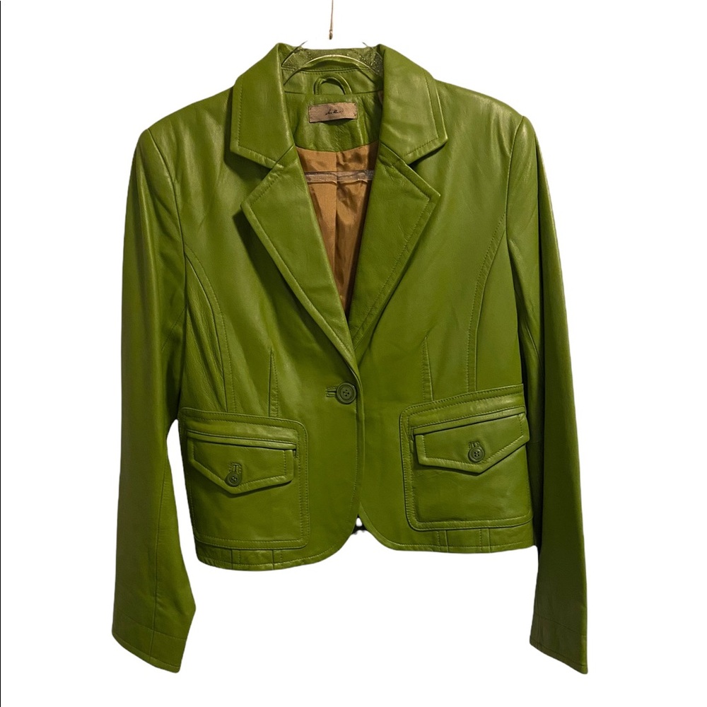 Vintage Y2k Green 100% Leather Jacket